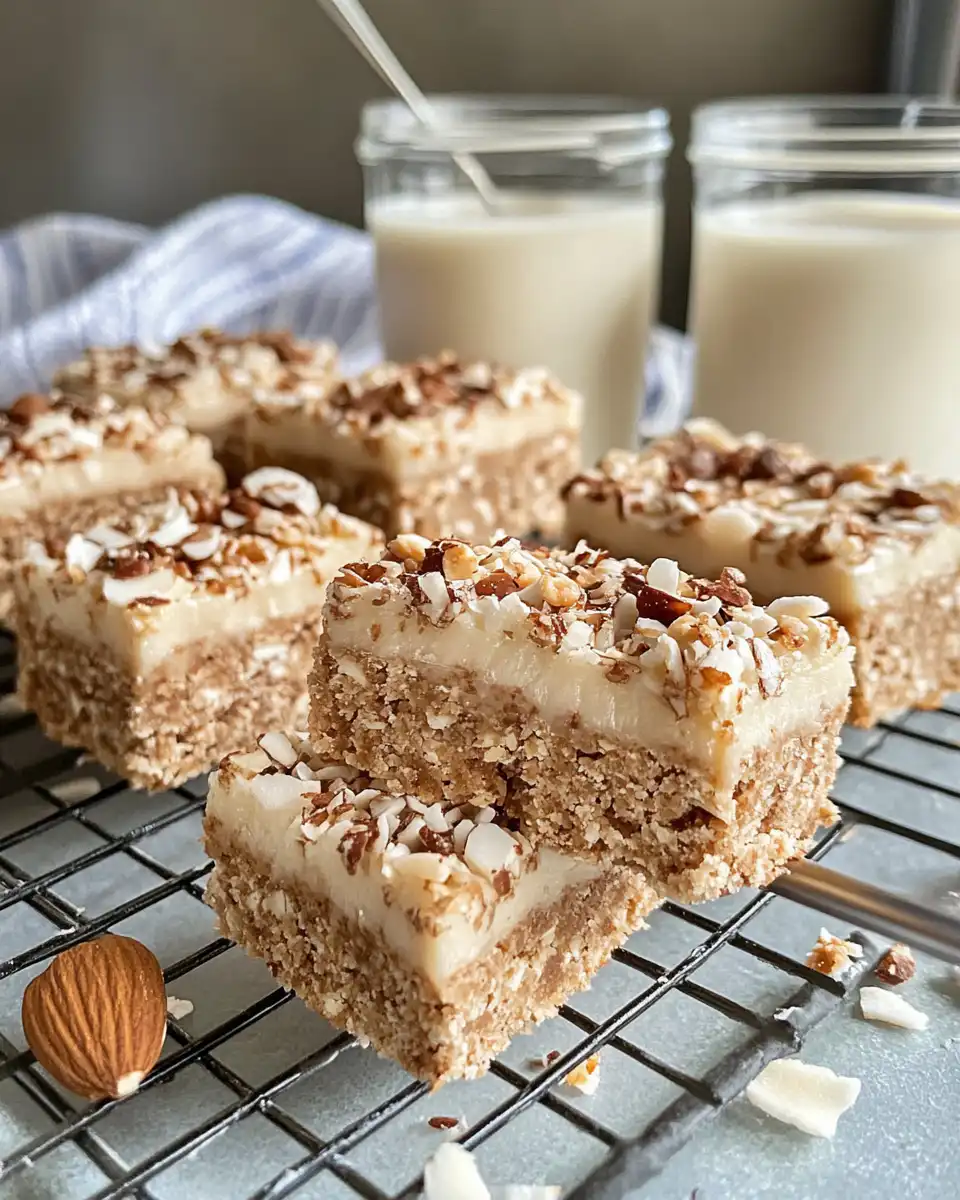Close-up of chewy coconut bars fresh and ready to eat