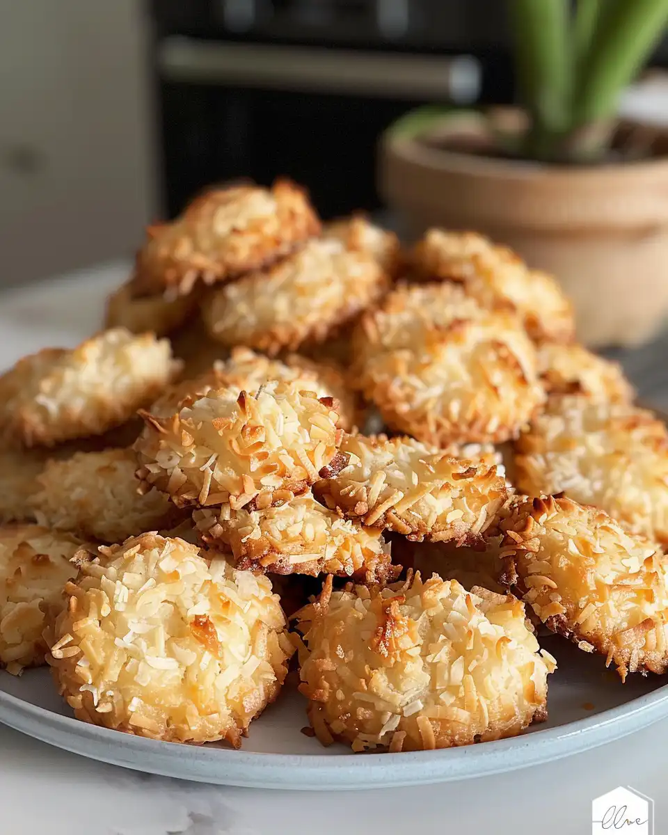 Final golden chewy coconut cookies ready to serve