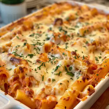 Chicken baked ziti taken with iphone 15 pro max --iw 2 --ar 4:5 --v 6.0 --raw