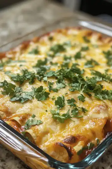 Chicken enchilada casserole taken with iphone 15 pro max --iw 2 --ar 4:5 --v 6.1 --raw
