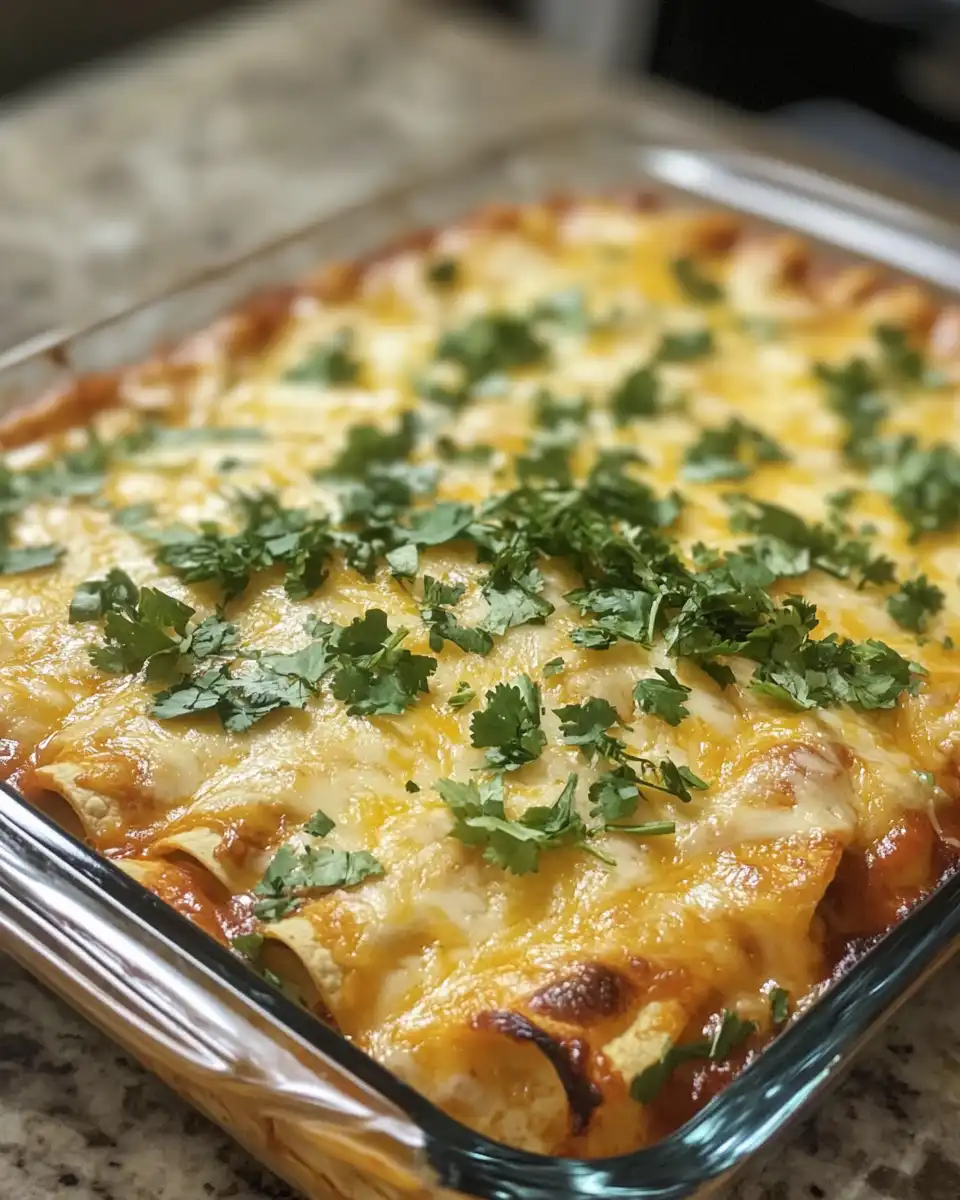Close-up of Chicken Enchilada Casserole