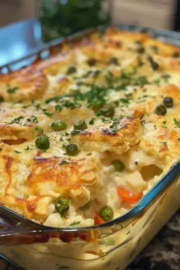 Chicken pot pie casserole taken with iphone 15 pro max --iw 2 --ar 4:5 --v 6.0 --raw