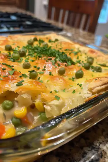 Chicken pot pie casserole taken with iphone 15 pro max --iw 2 --ar 4:5 --v 6.0 --raw