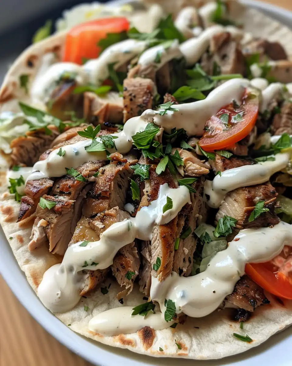 Ingredients and spices for chicken shawarma with creamy garlic sauce