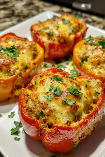 Chicken stuffed peppers taken with iphone 15 pro max --iw 2 --ar 4:5 --v 6.1 --raw