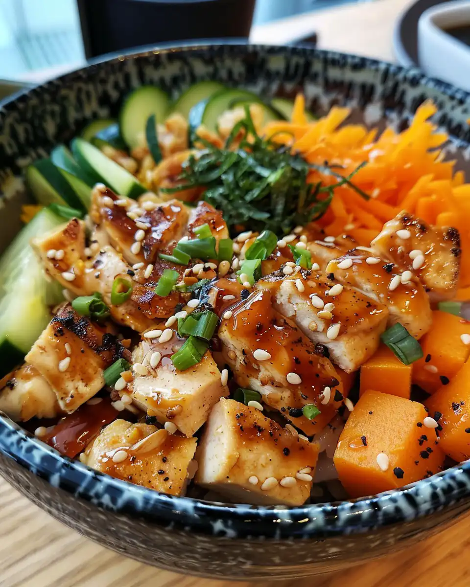 Pressure cooker chicken sweet potato and brown rice bowl fresh and steaming