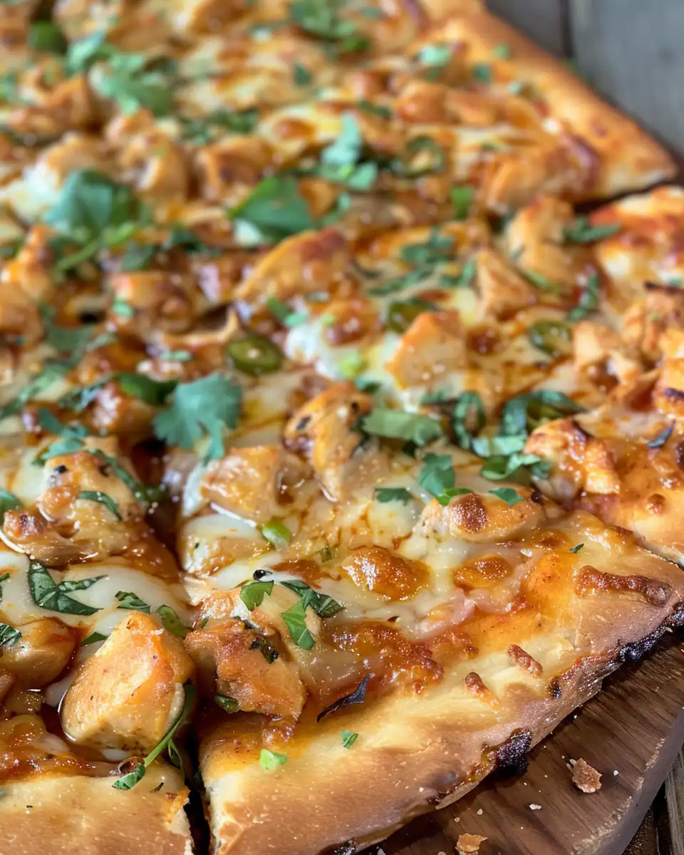 Fully cooked chili garlic chicken pizza slice ready to eat