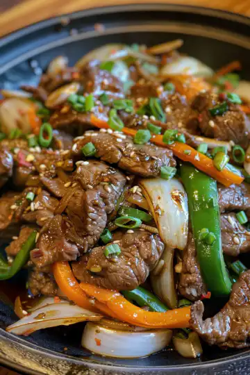 Chinese Pepper Steak with Onions taken with iphone 15 pro max --iw 2 --ar 4:5 --v 6.0 --raw
