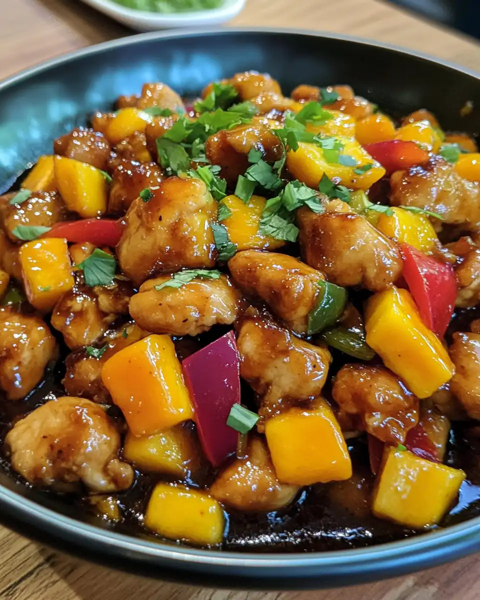 Final plated mango chicken stir-fry ready to enjoy