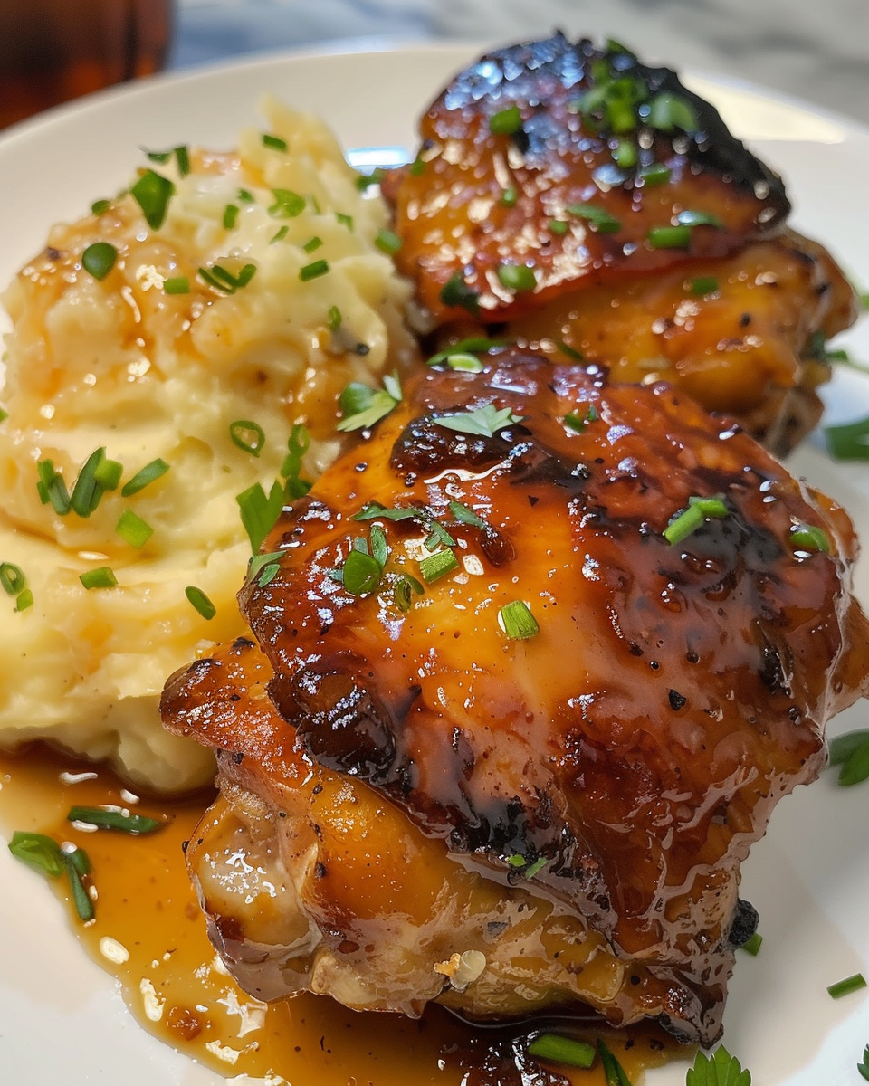 Chipotle honey chicken thighs with smoked Gouda mashed potatoes in pressure cooker