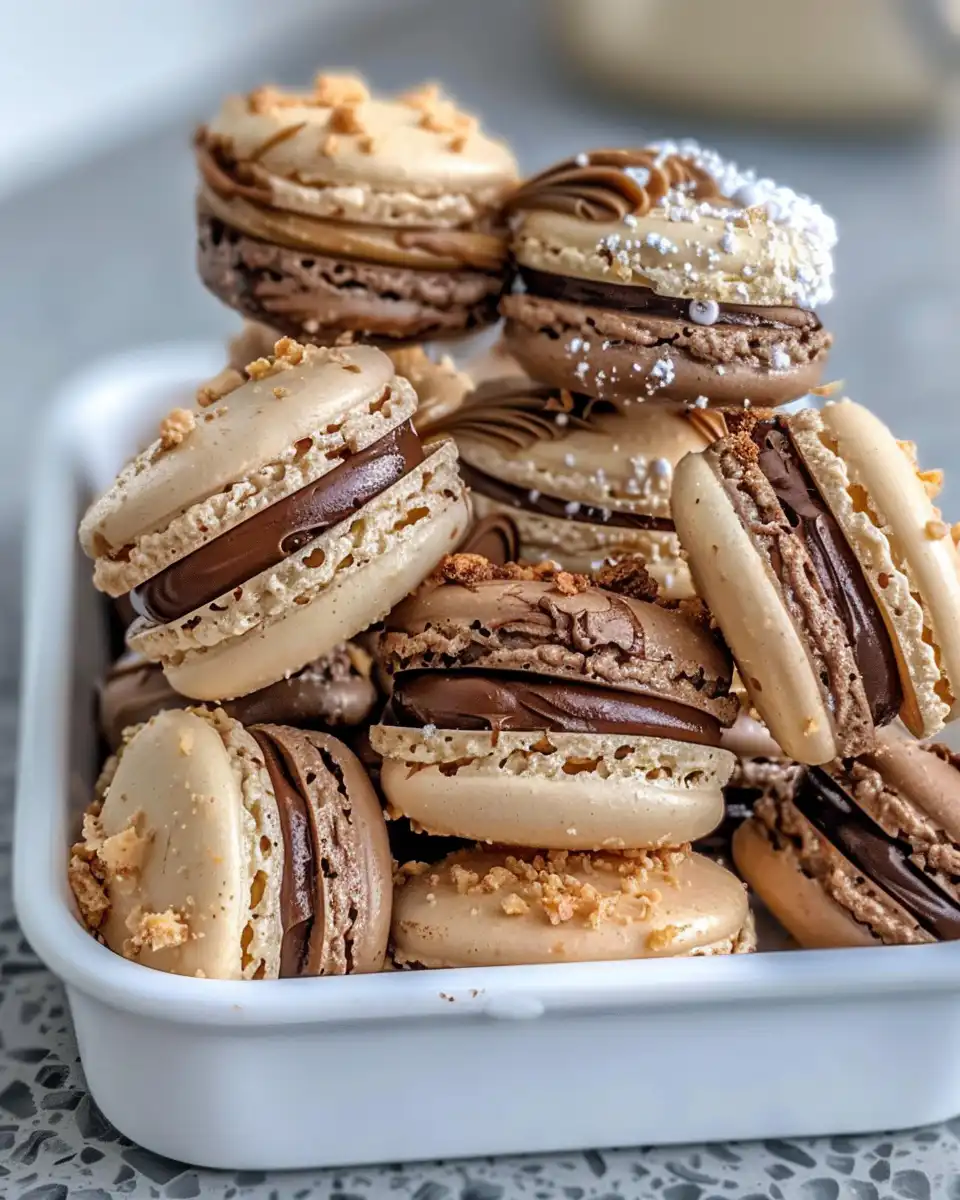 Close up of chocolate macarons with silky ganache filling