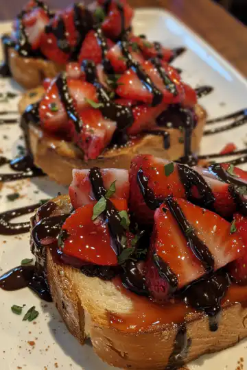 Chocolate Strawberry Bruschetta Dessert taken with iphone 15 pro max --iw 2 --ar 4:5 --v 6.0 --raw