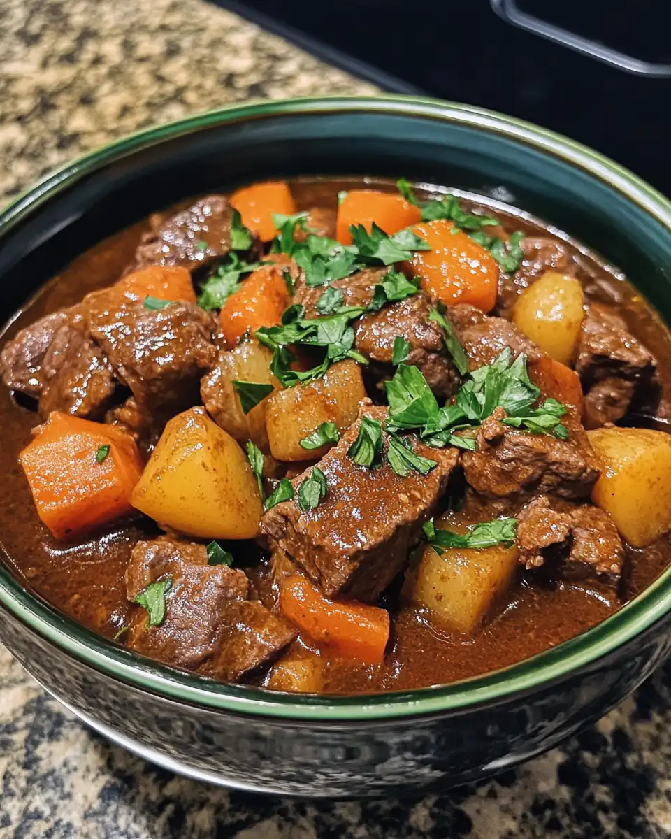 Steamed beef stew in a bowl