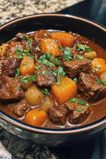 Classic beef stew taken with iphone 15 pro max --iw 2 --ar 4:5 --v 6.1 --raw