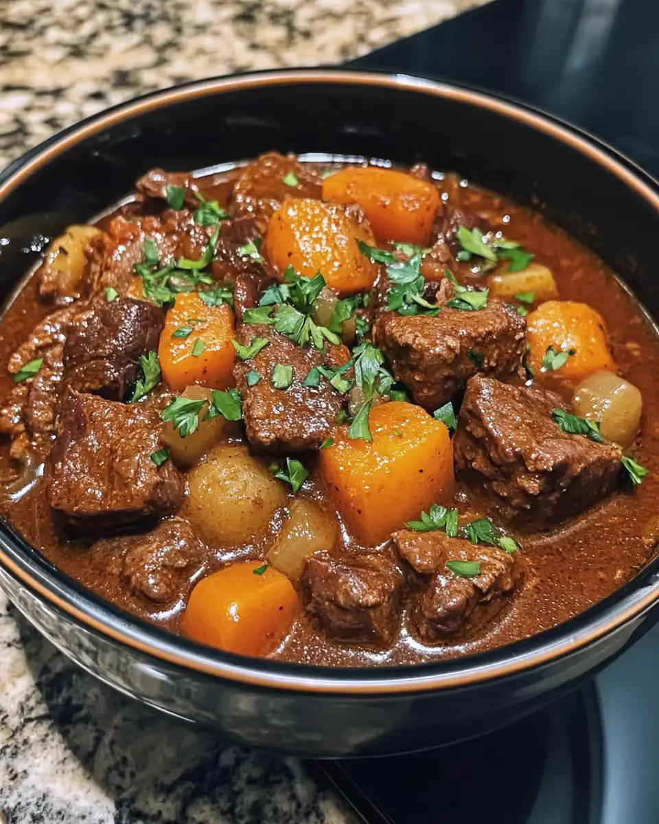 Steaming beef stew in a pressure cooker