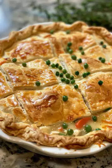 Classic chicken pot pie taken with iphone 15 pro max --iw 2 --ar 4:5 --v 6.0 --raw
