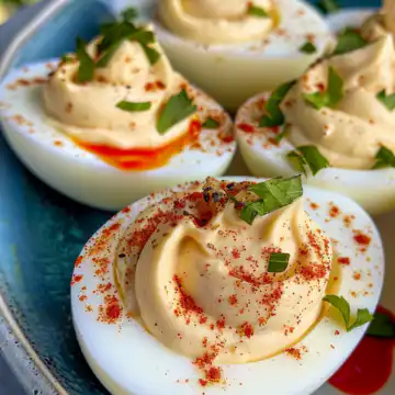 Classic deviled eggs taken with iphone 15 pro max --iw 2 --ar 4:5 --v 6.0 --raw