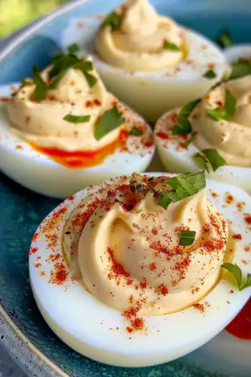 Classic deviled eggs taken with iphone 15 pro max --iw 2 --ar 4:5 --v 6.0 --raw