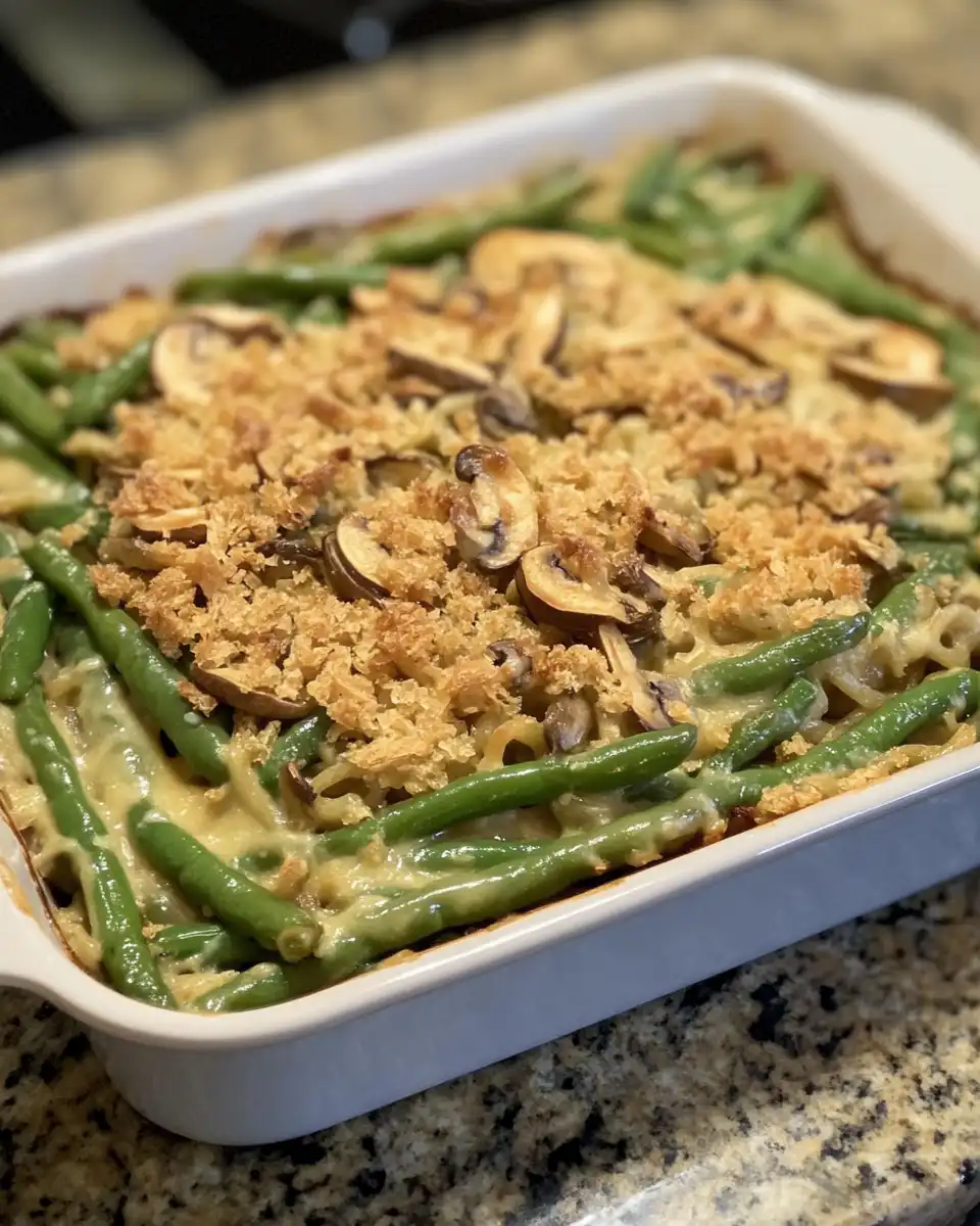 Cooking green beans and mushroom cream