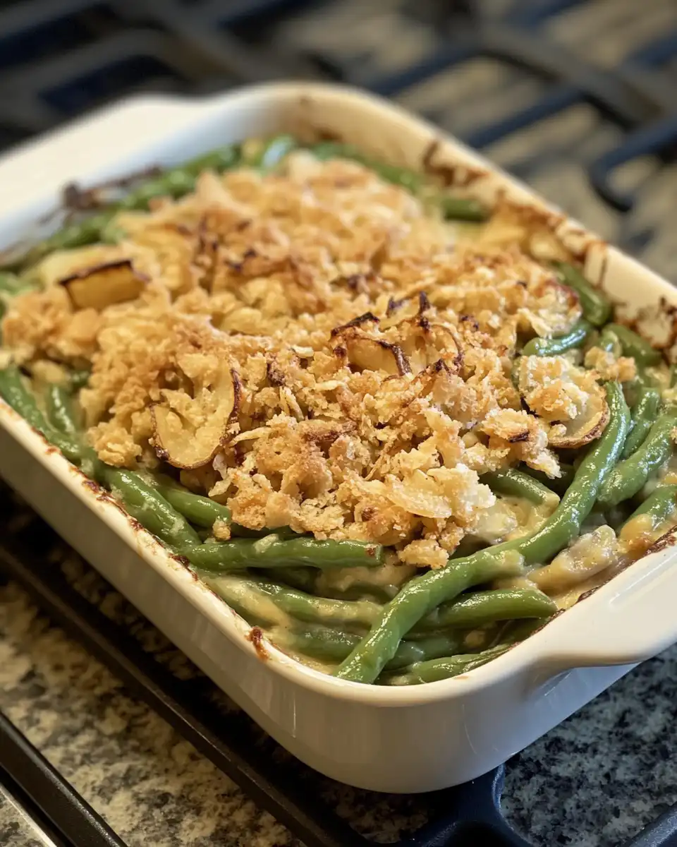 Served green beans in dish