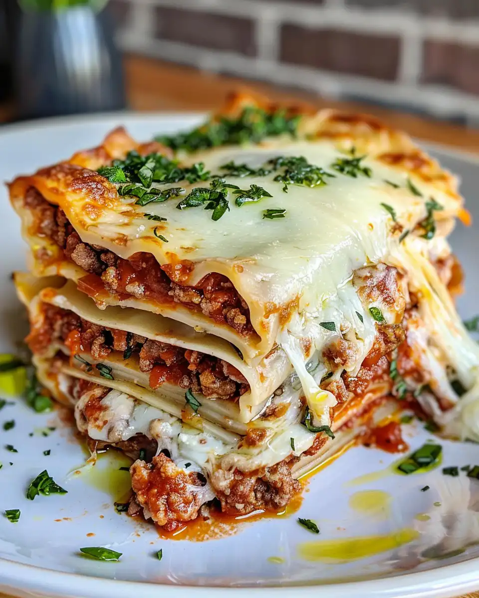 Classic pressure cooker lasagna bubbling and fresh from the cooker