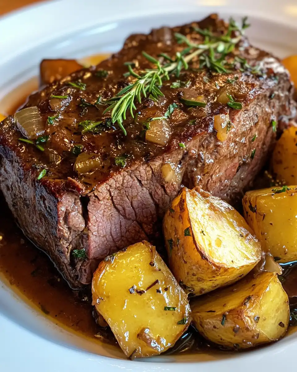 Serving the pot roast on a platter