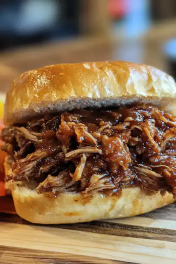 Classic pulled pork taken with iphone 15 pro max --iw 2 --ar 4:5 --v 6.1 --raw