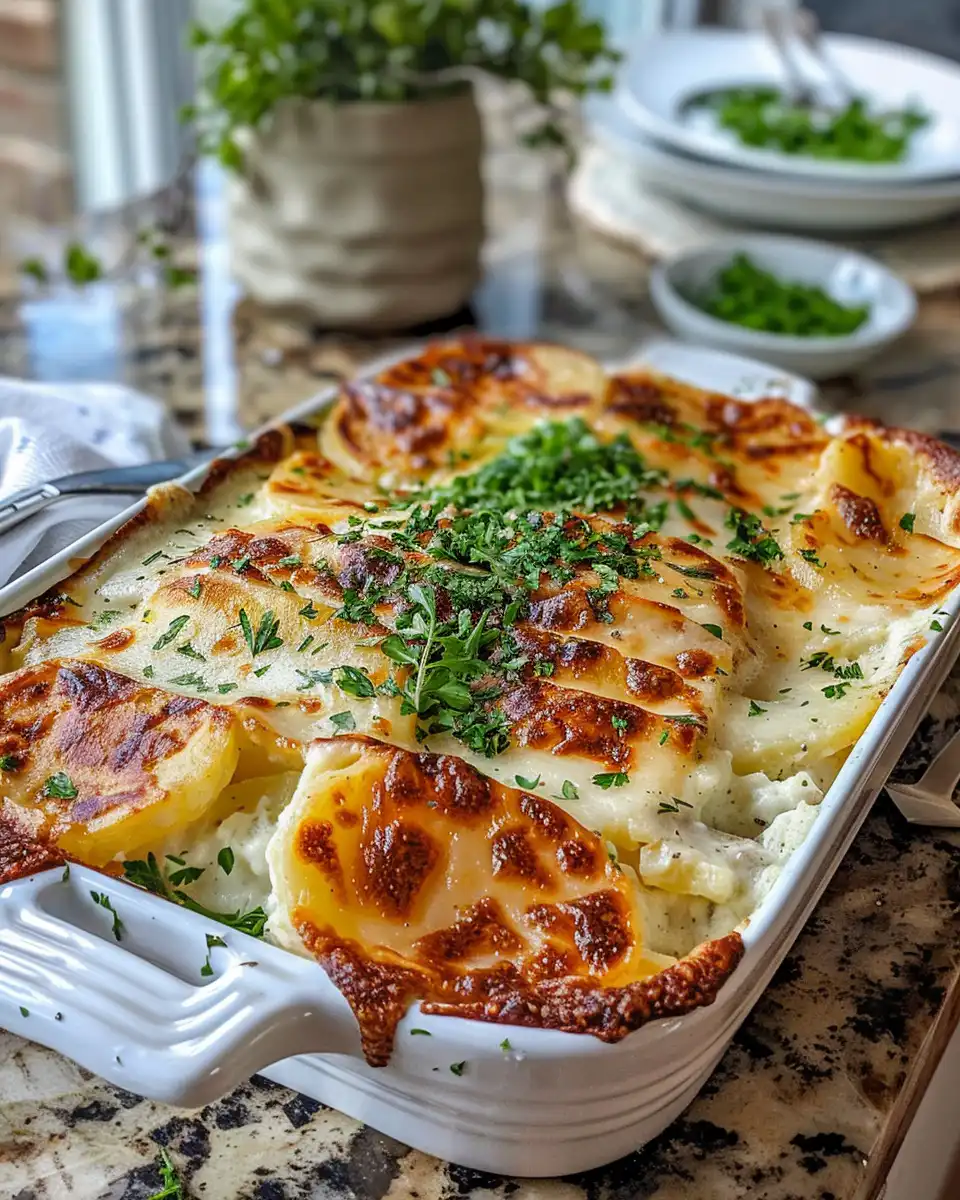 Ingredients for classic scalloped potatoes including potatoes, butter, flour, milk