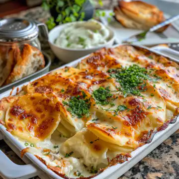 Classic scalloped potatoes taken with iphone 15 pro max --iw 2 --ar 4:5 --v 6.0 --raw