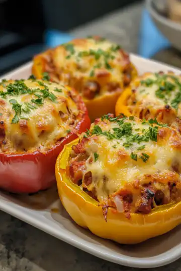 Classic stuffed peppers taken with iphone 15 pro max --iw 2 --ar 4:5 --v 6.1 --raw