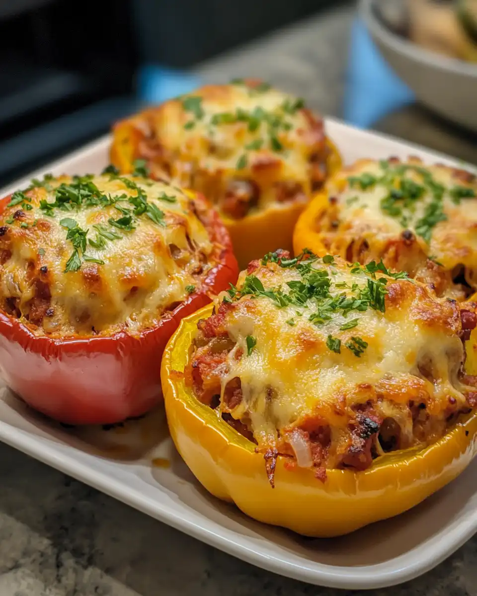 A beautifully cooked stuffed peppers dish in a pressure cooker.