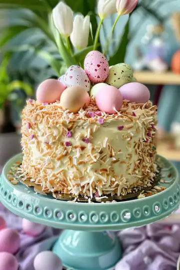 Coconut Hummingbird Easter Cake taken with iphone 15 pro max --iw 2 --ar 4:5 --v 6.0 --raw