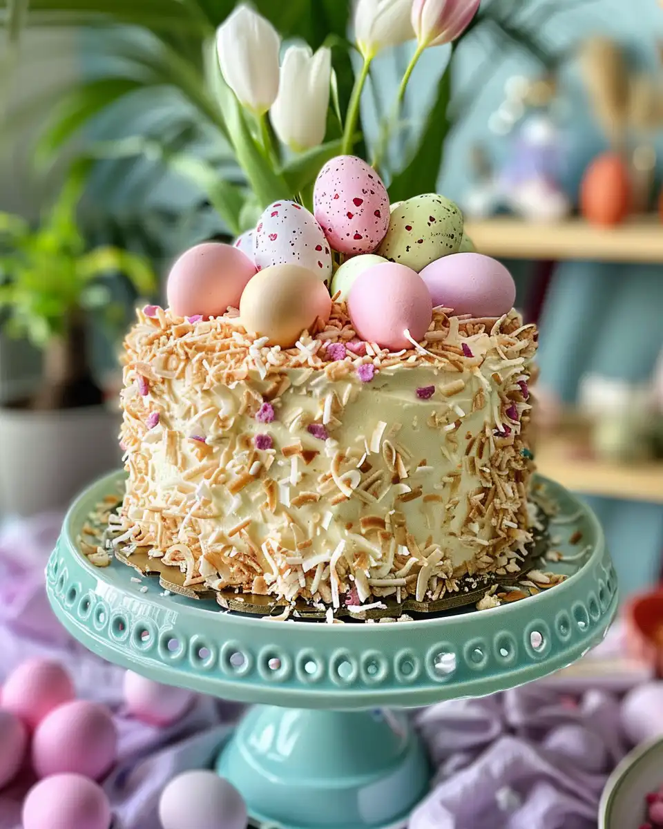 Freshly baked hummingbird cake with coconut and pecans