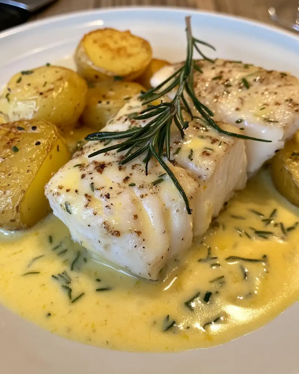 Sauce thickening with fresh rosemary and cream in saucepan