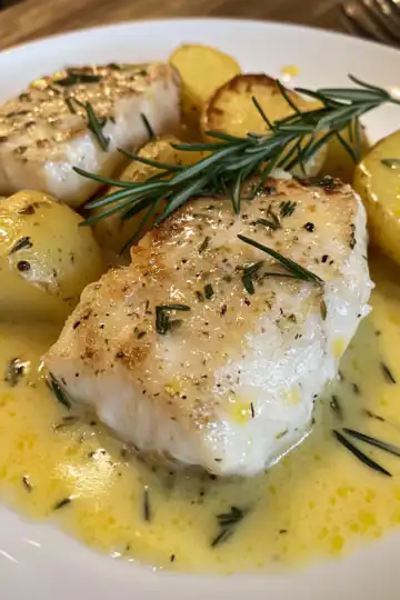 Cod & Potatoes in Rosemary Cream Sauce taken with iphone 15 pro max --iw 2 --ar 4:5 --v 6.1 --raw
