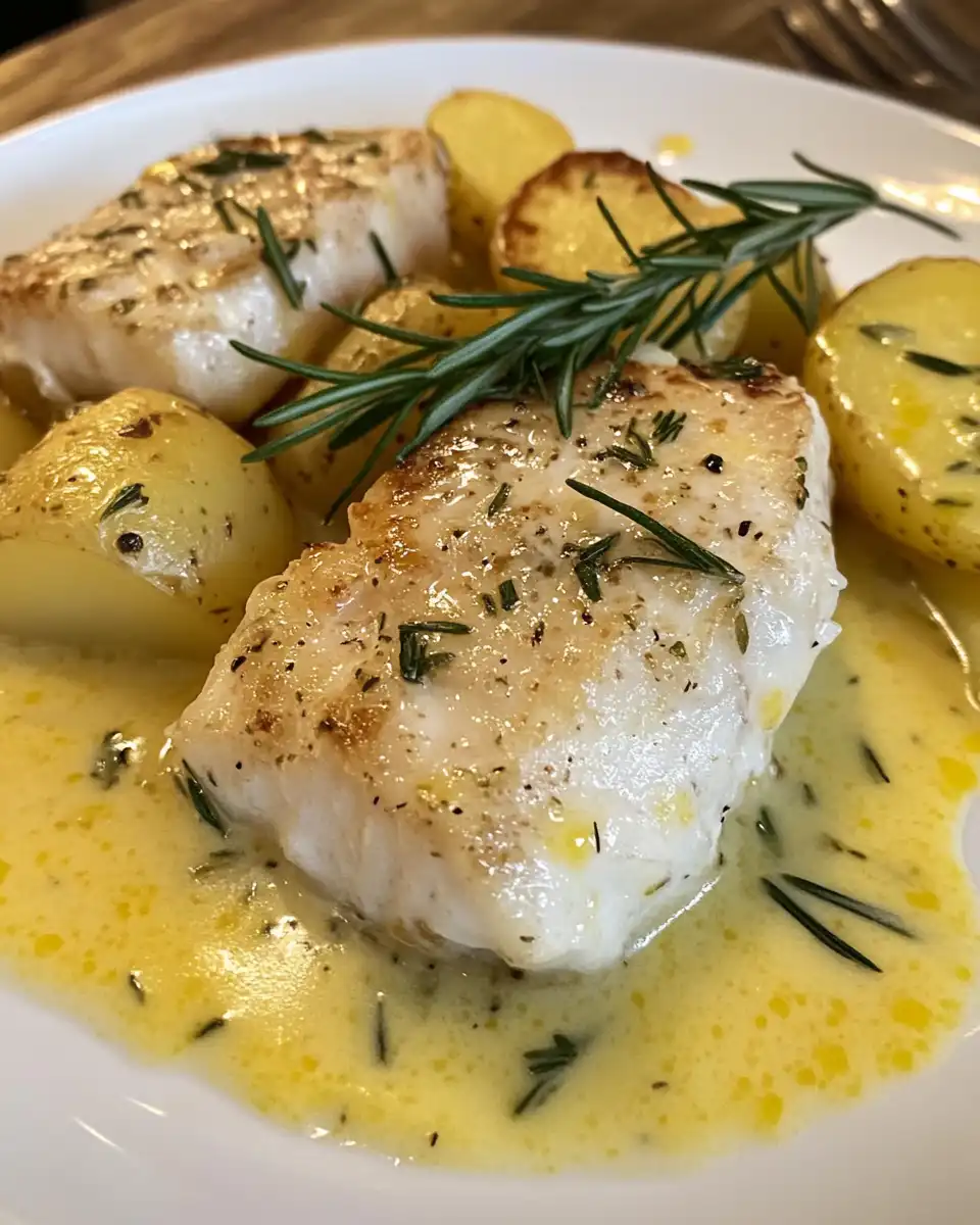 Creamy cod and potatoes in rosemary cream sauce fresh from pressure cooker