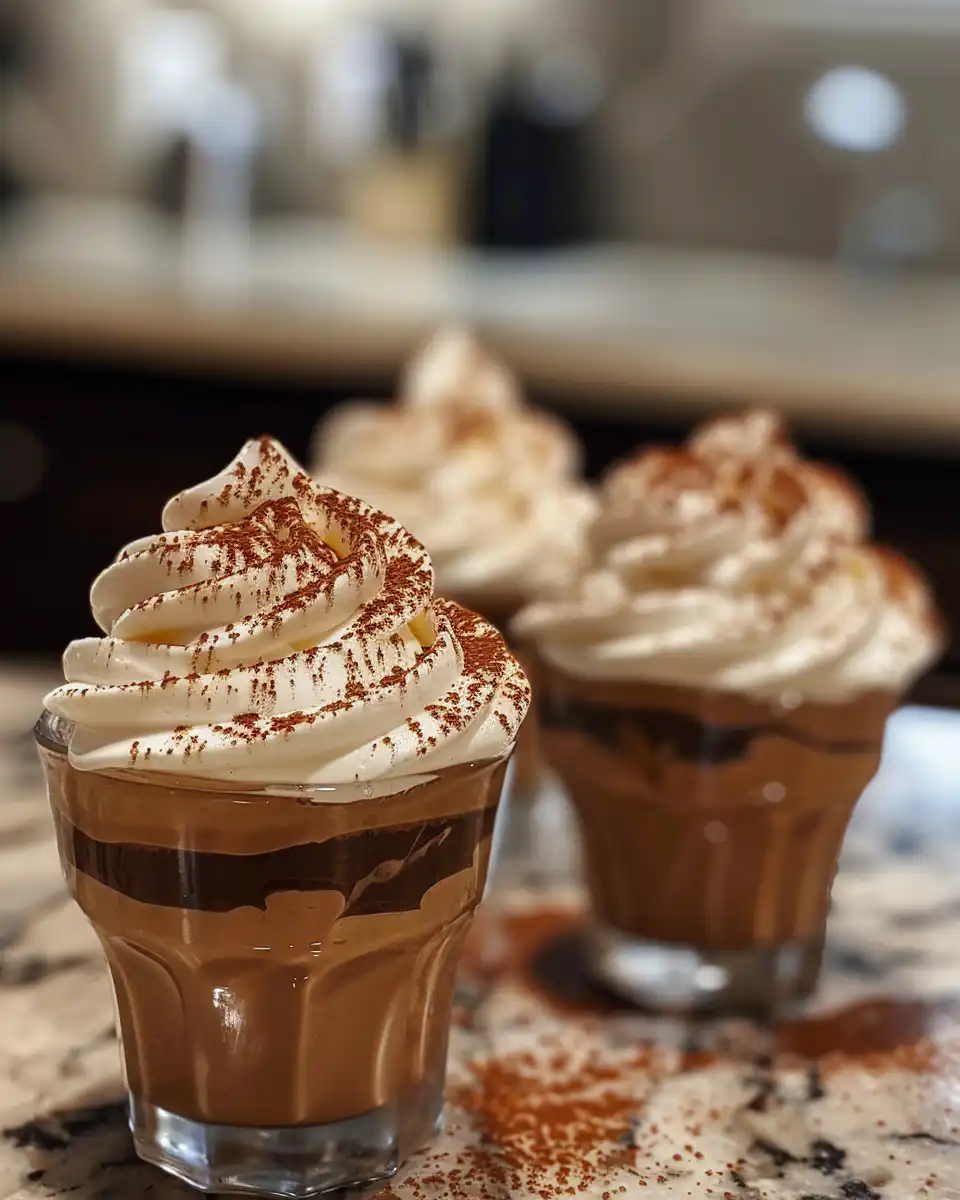Close-up of creamy coffee mousse in dessert cup