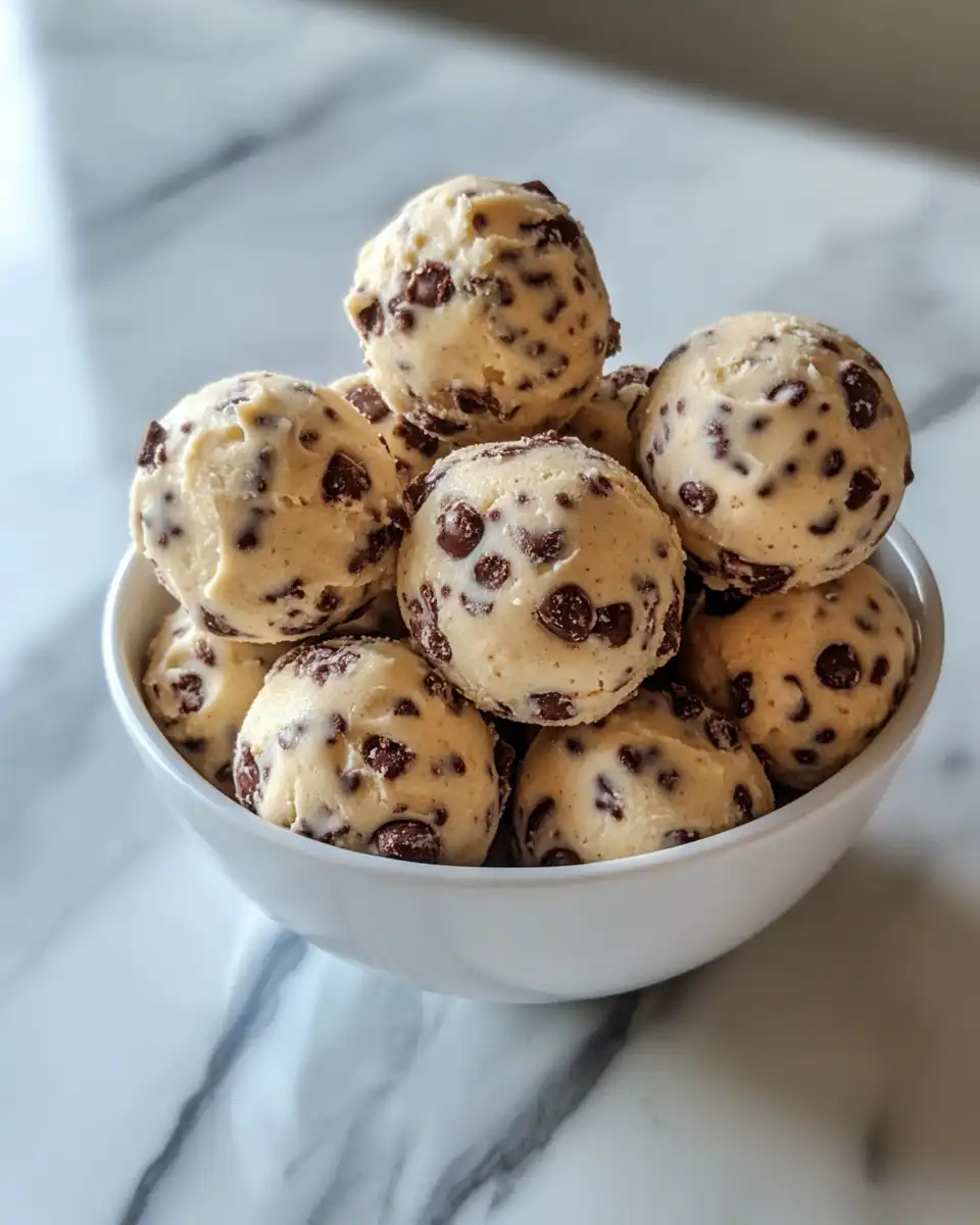 Ready protein cookie dough balls on parchment paper