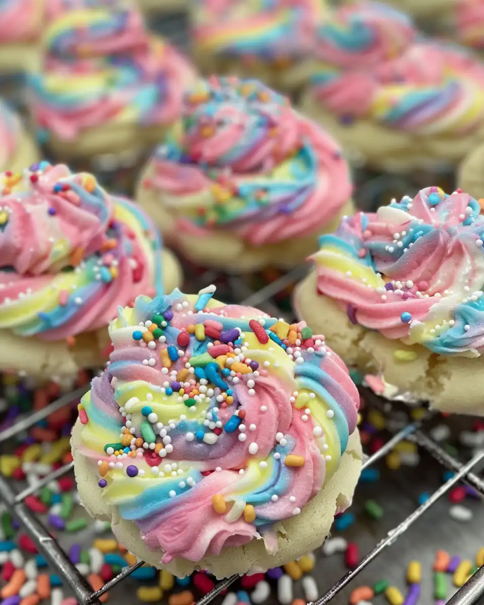 Ingredients and preparation materials for cotton candy frosted sugar cookies
