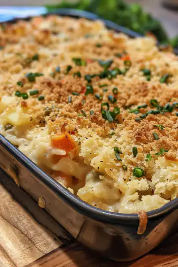 Cozy Creamy Vegetable Casserole Bake taken with iphone 15 pro max --iw 2 --ar 4:5 --v 6.0 --raw