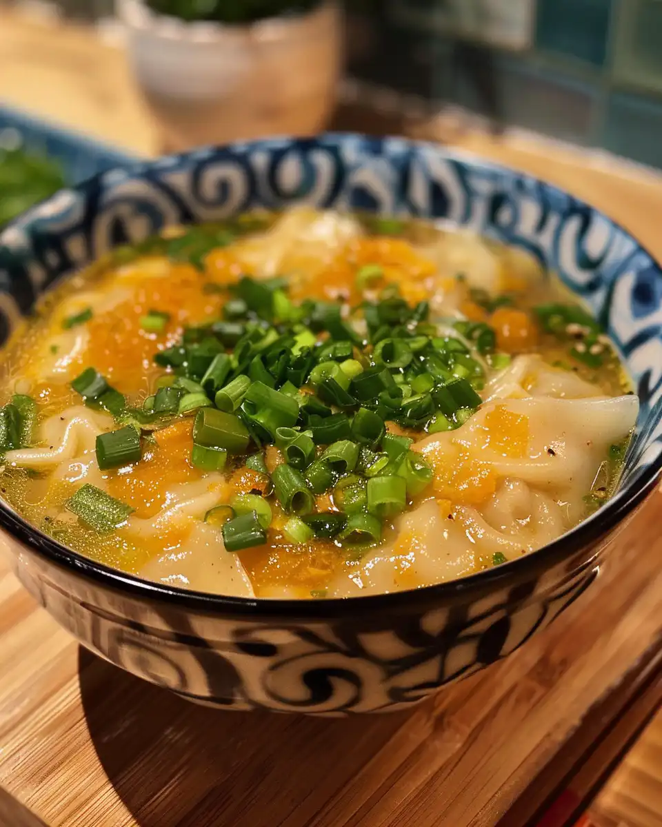 Fresh ingredients for potsticker soup including carrots and green onions