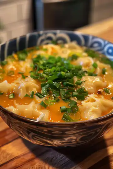 Cozy Potsticker Soup taken with iphone 15 pro max --iw 2 --ar 4:5 --v 6.0 --raw