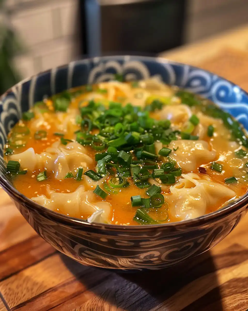 Steam rising from potsticker soup near mealtime