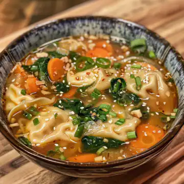 Cozy Thai Potsticker Soup Flavorful Broth & Dumplings taken with iphone 15 pro max --iw 2 --ar 4:5 --v 6.0 --raw