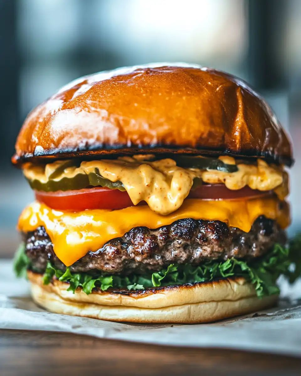 Finished crack burgers stacked on a plate with melted cheese and bacon