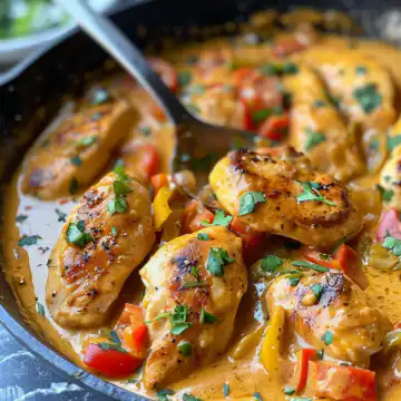 Creamy Banana Pepper Chicken Skillet taken with iphone 15 pro max --iw 2 --ar 4:5 --v 6.0 --raw