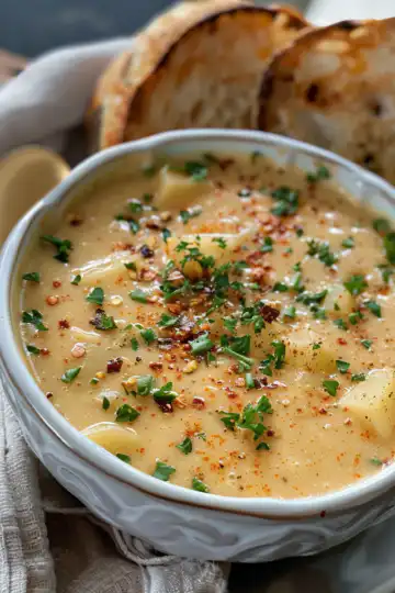 Creamy Cajun Potato Soup Recipe taken with iphone 15 pro max --iw 2 --ar 4:5 --v 6.0 --raw