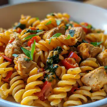 Creamy Rasta Pasta Recipe with Jerk Chicken taken with iphone 15 pro max --iw 2 --ar 4:5 --v 6.0 --raw