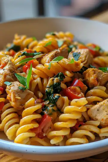 Creamy Rasta Pasta Recipe with Jerk Chicken taken with iphone 15 pro max --iw 2 --ar 4:5 --v 6.0 --raw