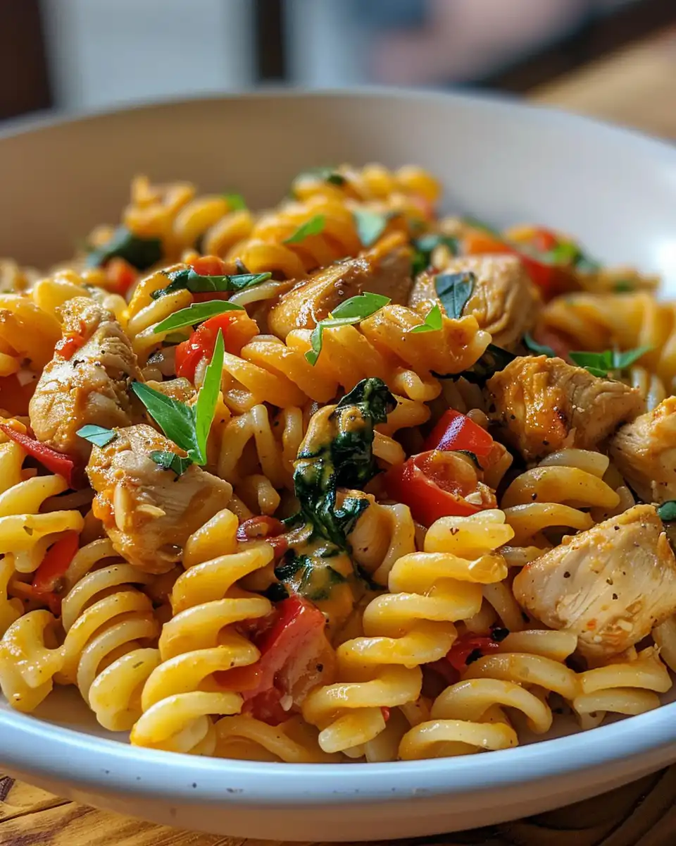 Creamy Rasta Pasta with jerk chicken cooking in pressure cooker